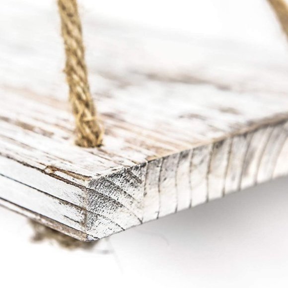 Rustic Rope Wood Hang Floating Shelf 4 Hooks - Picture 3 of 7